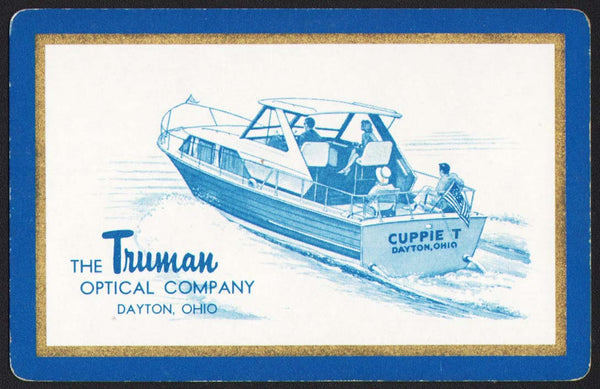 Vintage playing card THE TRUMAN OPTICAL COMPANY Cuppie T boat pictured Dayton Ohio