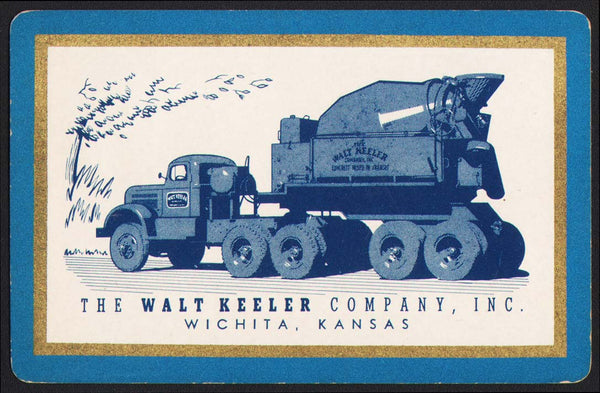 Vintage playing card THE WALT KEELER COMPANY truck blue border Wichita Kansas