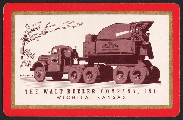 Vintage playing card THE WALT KEELER COMPANY truck pictured red border Wichita Kansas