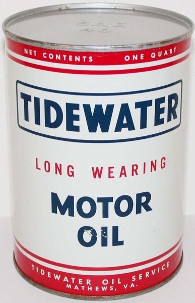 Vintage motor oil can TIDEWATER Long Wearing Motor Oil metal quart Mathews VA