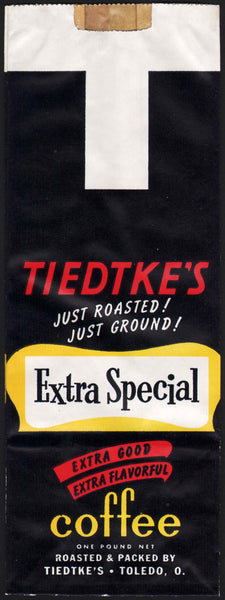 Vintage bag TIEDTKES EXTRA SPECIAL COFFEE 1lb size Toledo Ohio unused n-mint