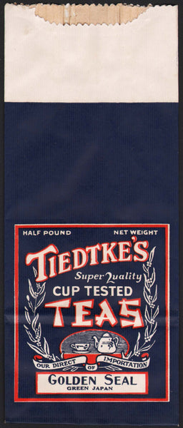 Vintage bag TIEDTKES TEAS Golden Seal 1/2lb size Toledo Ohio new old stock n-mint