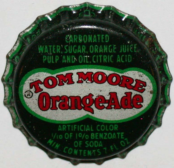 Vintage soda pop bottle cap TOM MOORE ORANGE ADE Coca Cola cork Fergus Falls MN