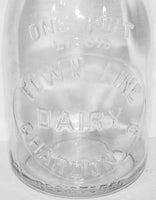 Vintage milk bottle TOWN LINE DAIRY round embossed pint slug plate Chardon Ohio