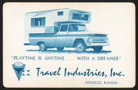 Vintage playing card TRAVEL INDUSTRIES Dreamer pickup camper blue Oswego Kansas