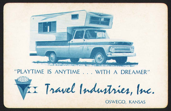 Vintage playing card TRAVEL INDUSTRIES Dreamer pickup camper blue Oswego Kansas