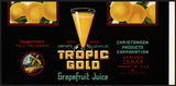 Vintage label TROPIC GOLD Grapefruit Juice #4 Weslaco Texas new old stock n-mint