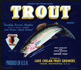 Vintage label TROUT Apples fish pictured Lake Chelan Fruit Washington n-mint+