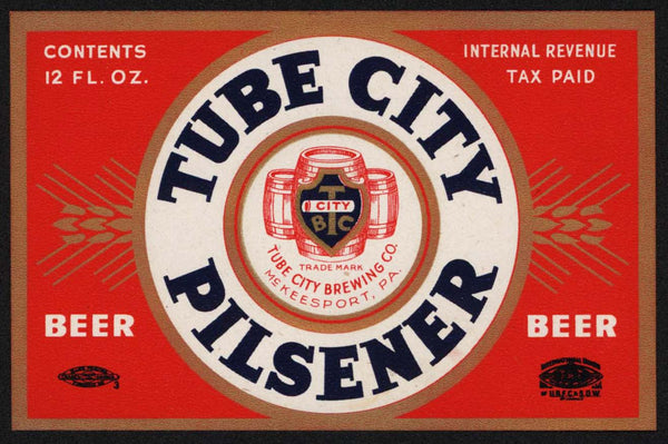 Vintage label TUBE CITY PILSENER beer IRTP McKeesport PA new old stock n-mint+