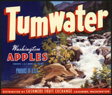 Vintage label TUMWATER Apples river pictured Cashmere Fruit Washington n-mint+
