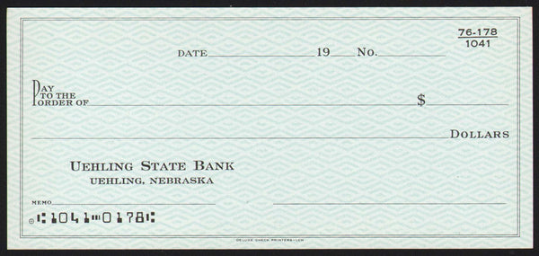 Vintage bank check UEHLING STATE BANK Uehling Nebraska new old stock n-mint+