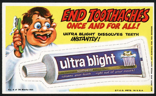 Vintage WACKY AD No 9 of 36 Ultra Blight Topps original from 1969 marked T.C.G.