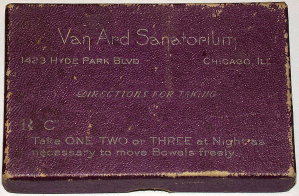Vintage quack cure box VAN ARD SANATORIUM 1423 Hyde Park Blvd Chicago Illinois