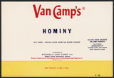 Vintage label VAN CAMPS Hominy Stokely Indianapolis Indiana new old stock n-mint+