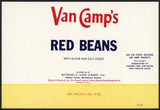 Vintage label VAN CAMPS Red Beans Stokely Indianapolis Indiana unused n-mint