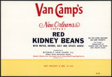 Vintage label VAN CAMPS Red Kidney Beans Stokely Indianapolis Indiana n-mint+