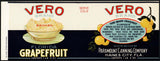 Vintage label VERO Florida Grapefruit Paramount Canning Haines City unused n-mint