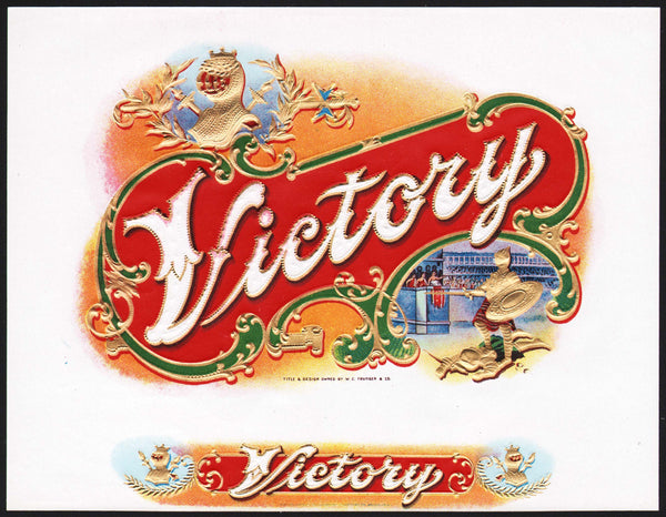 Vintage label VICTORY cigar box inner knight pictured embossed unused n-mint+