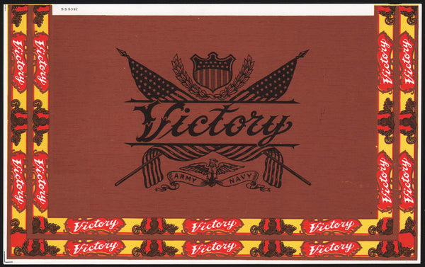 Vintage label VICTORY cigar box inner Army Navy crossed flags pictured n-mint+