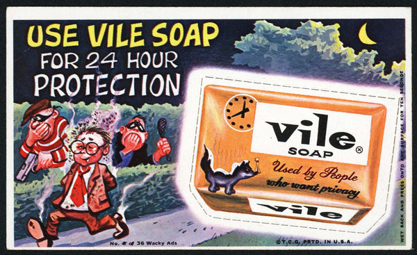 Vintage WACKY AD No 5 of 36 Vile Soap Topps original from 1969 marked T.C.G.