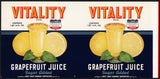 Vintage label VITALITY Grapefruit Juice #1 Dade City Florida new old stock n-mint