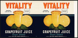 Vintage label VITALITY Grapefruit Juice #2 Dade City Florida new old stock n-mint