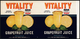 Vintage label VITALITY Grapefruit Juice #3 Dade City Florida new old stock n-mint