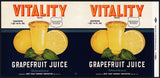 Vintage label VITALITY Grapefruit Juice #4 Dade City Florida new old stock n-mint