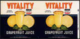 Vintage label VITALITY Grapefruit Juice #5 Dade City Florida new old stock n-mint