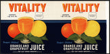 Vintage label VITALITY Orange Grapefruit Juice #2 Dade City Florida unused n-mint