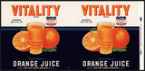 Vintage label VITALITY Orange Juice #4 Dade City Florida new old stock n-mint