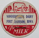 Vintage milk bottle cap VONDERHAARS DAIRY cow pictured Fort Madison Iowa used