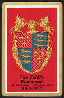 Vintage playing card VON FELDTS RESTAURANT shield crest pictured Rochester Minnesota