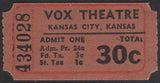 Vintage tickets VOX THEATRE 14 and 30 cents Kansas City Kansas unused n-mint+
