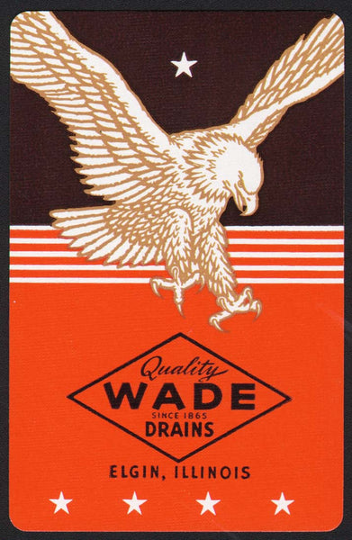 Vintage playing card WADE DRAINS orange background flying eagle Elgin Illinois