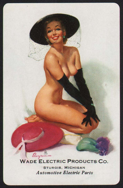 Vintage playing card WADE ELECTRIC nude woman Gil Elvgren art Sturgis Michigan