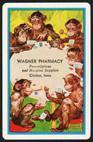 Vintage playing card WAGNER PHARMACY blue border monkeys playing cards Clinton IA