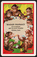 Vintage playing card WAGNER PHARMACY red border monkeys playing cards Clinton IA