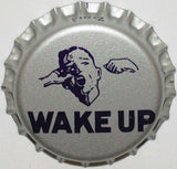 Vintage soda pop bottle cap WAKE UP man yawning cork lined Minersville Pa unused