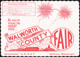 Vintage placemat WALWORTH COUNTY FAIRY Red Foley dated 1959 Elkhorn Wisconsin