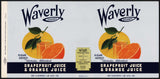 Vintage label WAVERLY Grapefruit Orange Juice #1 Florida new old stock n-mint
