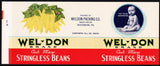 Vintage label WEL-DON Wax Beans baby pictured Woodbine Pennsylvania unused n-mint+