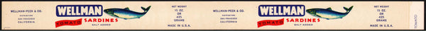 Vintage label WELLMAN Tomato Sardines Wellman-Peck San Francisco California n-mint