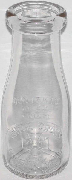 Vintage milk bottle WHITE CROSS DAIRY embossed 10oz Pittsfield Massachusetts