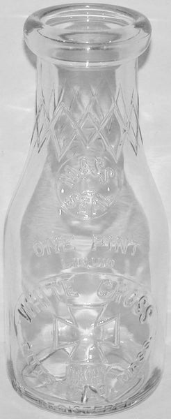 Vintage milk bottle WHITE CROSS DAIRY embossed pint Pittsfield Massachusetts n-mint