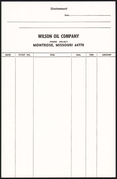 Vintage receipt WILSON OIL COMPANY Statement Montrose Missouri unused n-mint+