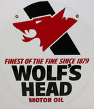 Vintage metal sign WOLFS HEAD MOTOR OIL wolf pictured double sided unused n-mint