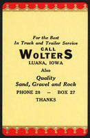 Vintage playing card CALL WOLTERS Quality Sand Gravel Rock Phone 28 Luana Iowa