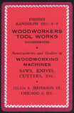 Vintage playing card WOODWORKERS TOOL WORKS red background Chicago Illinois