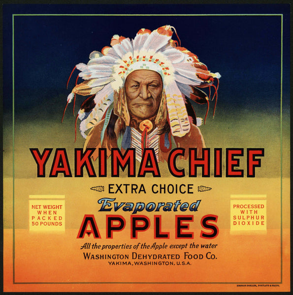 Vintage label YAKIMA CHIEF Apples indian chief pictured Washington unused n-mint+